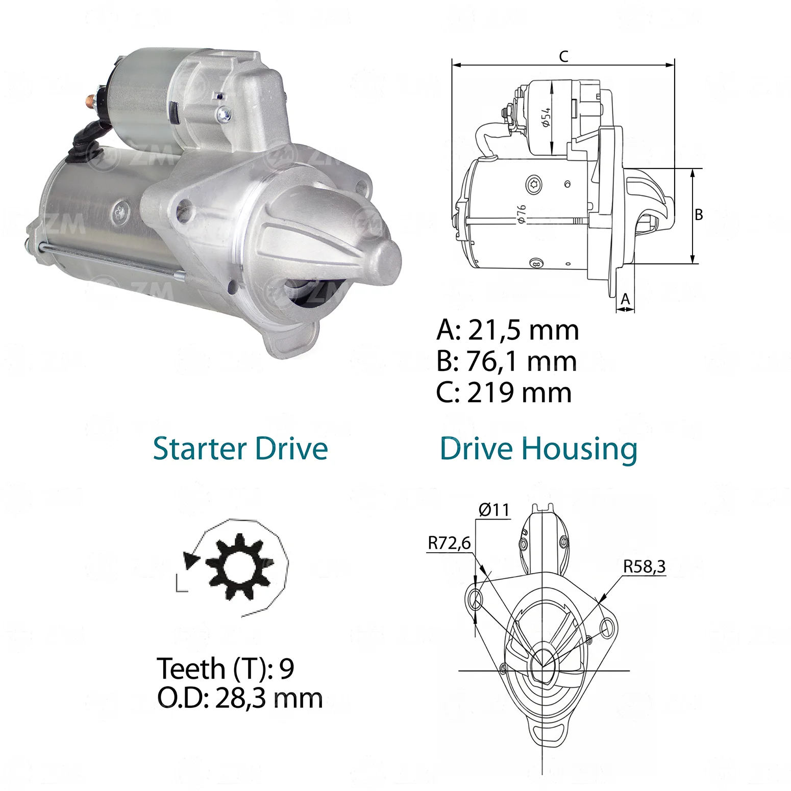 Motor de Partida ZM 80.201.15 ZM 8020115