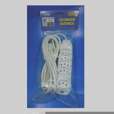 Extensão BR 5 Tomadas 2P+T 10A Cabo PP 3m Munido Conexão <1000V