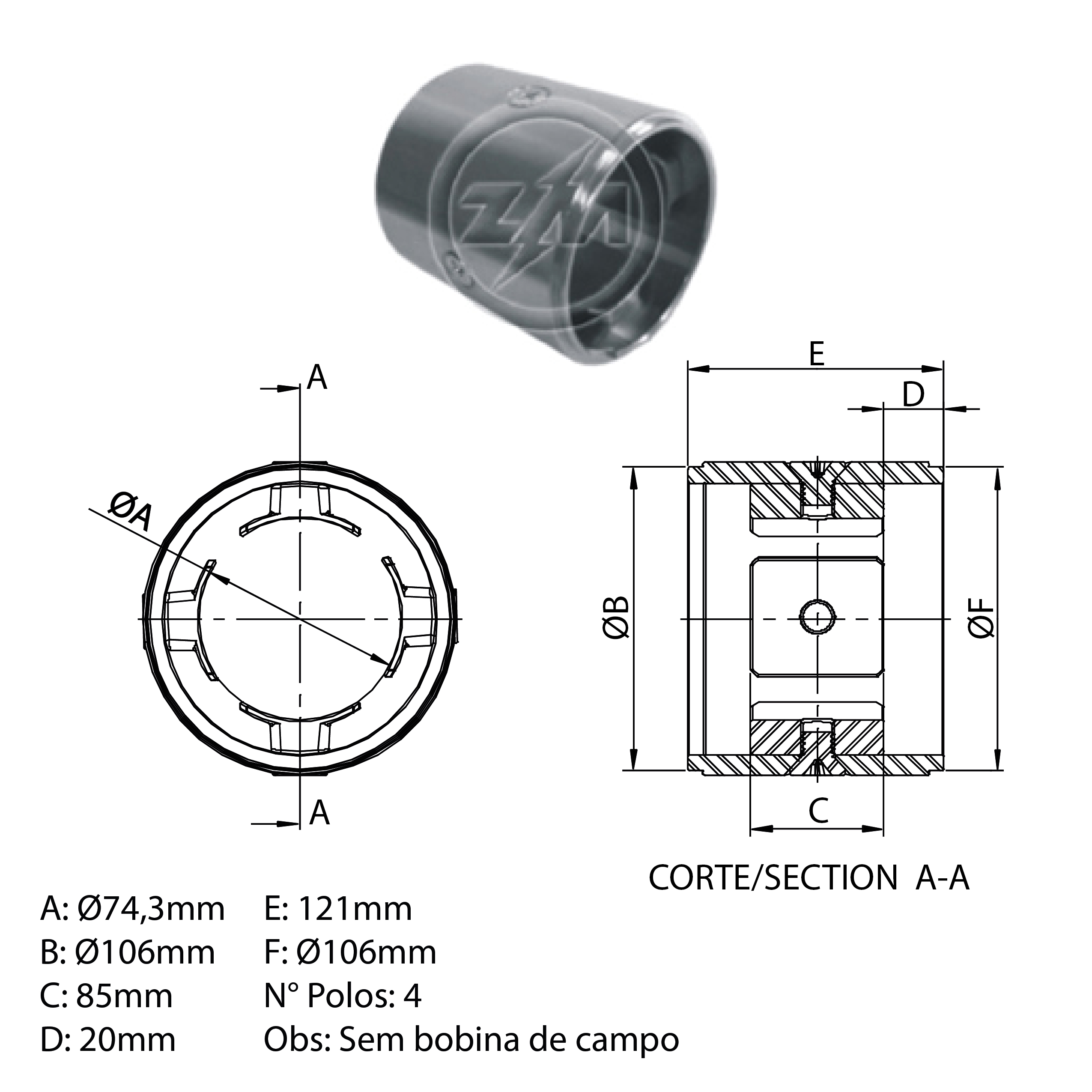 Carcaça Polar + 4 Sapatas + 4 Parafusos ZM 89.127.00 ZM 8912700