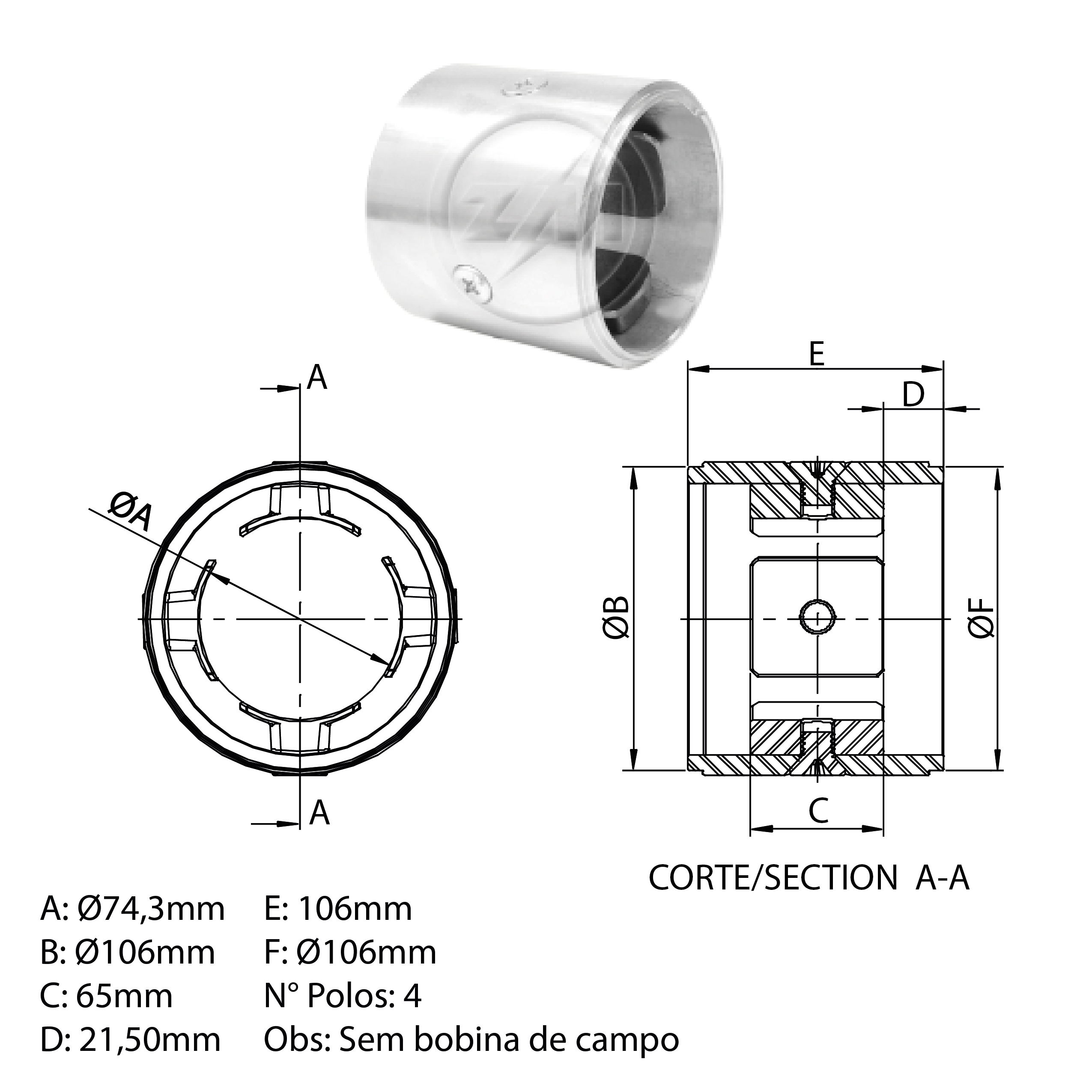 Carcaça Polar + 4 Sapatas + 4 Parafusos ZM 89.127.03 ZM 8912703